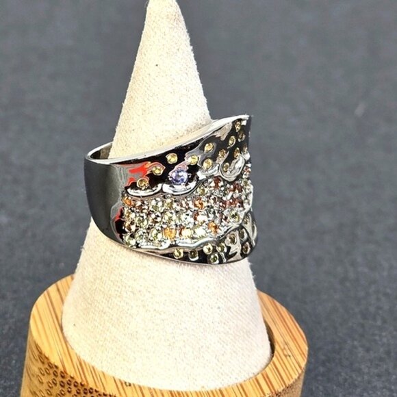 925 Sterling‎ Silver Ring Siz 7.5 with Natural Yellow Sapphire & Tanzanite Gems - Picture 5 of 10